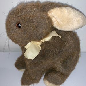11” Vintage 1986 Dakin Sitting Brown Bunny Rabbit Plush Bow Easter